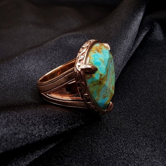 Genuine Turquoise Copper Ring Barse Thailand Size 6.5 Triangle - Picture 5 of 5